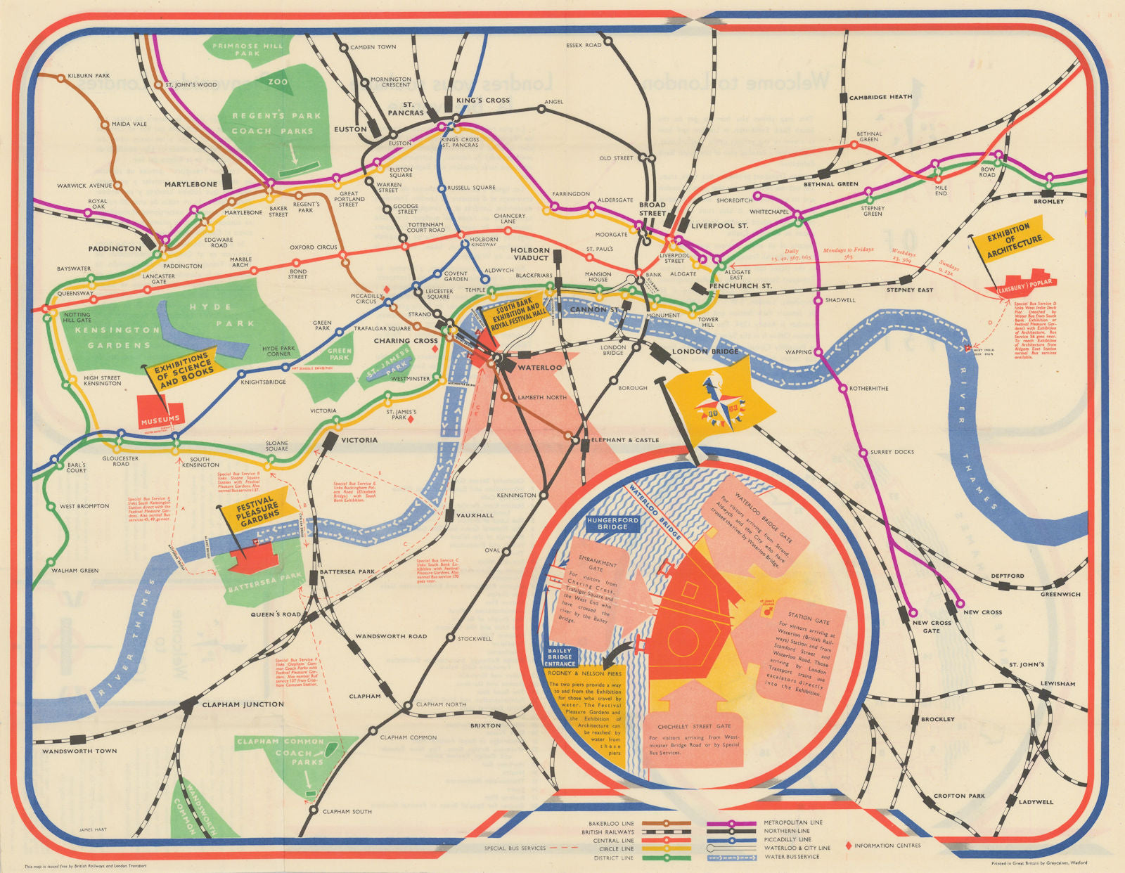 Festival of Britain 1951. London Transport. British Railways. HART 1951 map